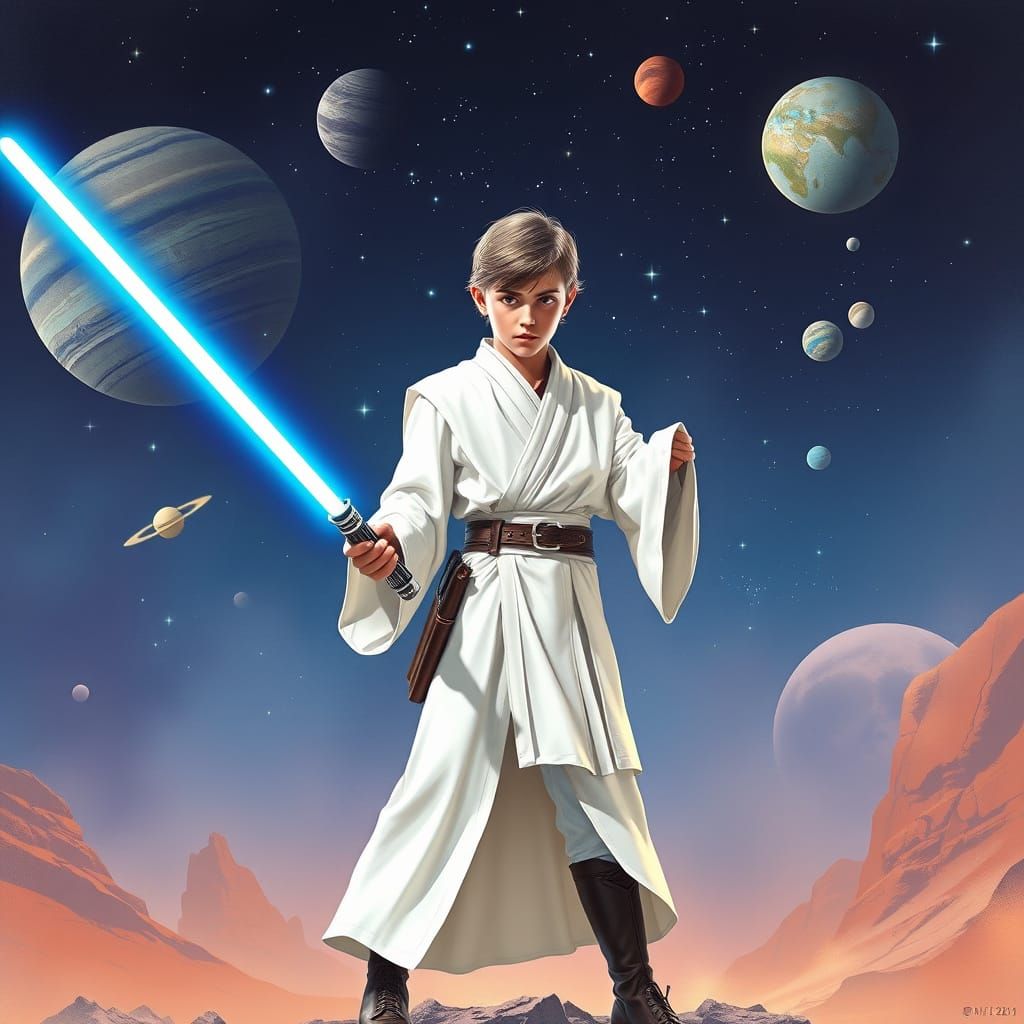 Heroic Jedi Knight in Vibrant, Futuristic Space