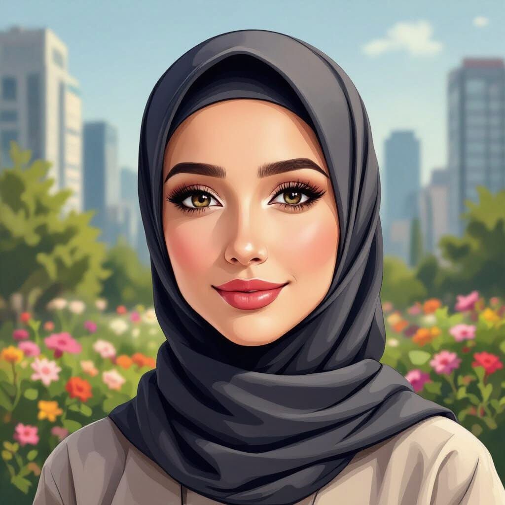 Elegant Hijabi Woman in City Garden Painting