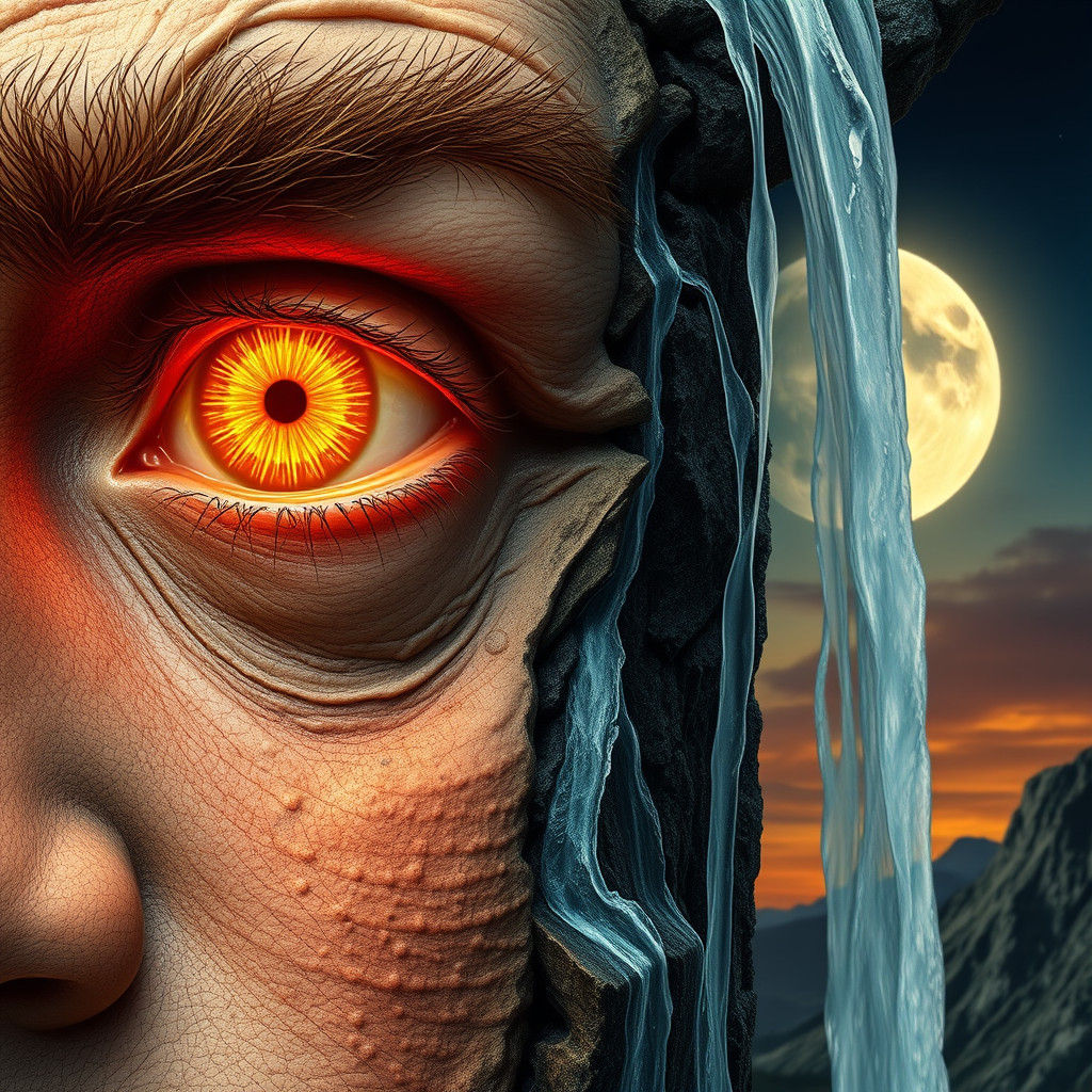 Surreal Face with Sun and Moon Eyes