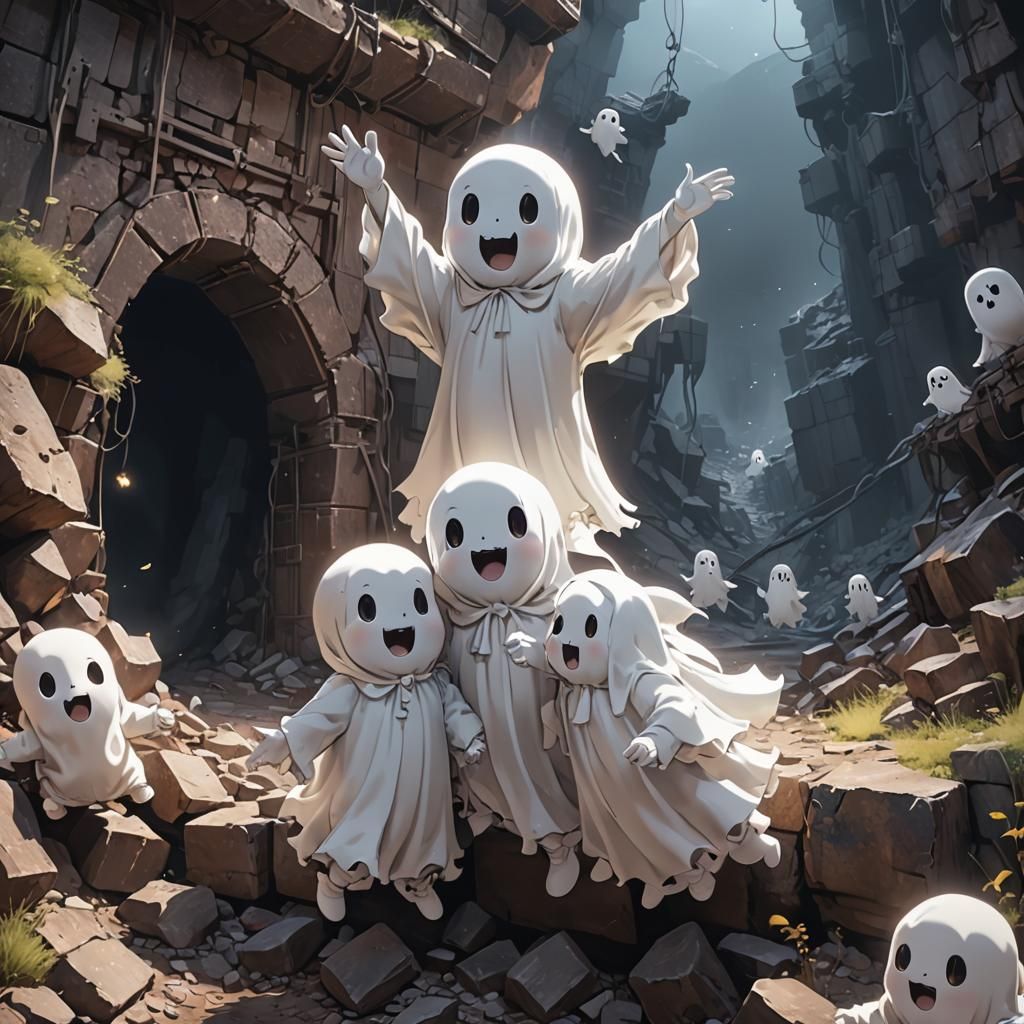 Cute Baby Ghosts Emerge From Old Mine in 3D Anime Art