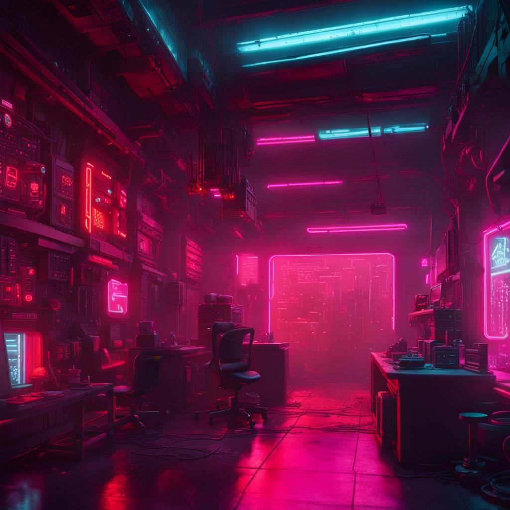 Cyberpunk Evil Lair with Science Experiments