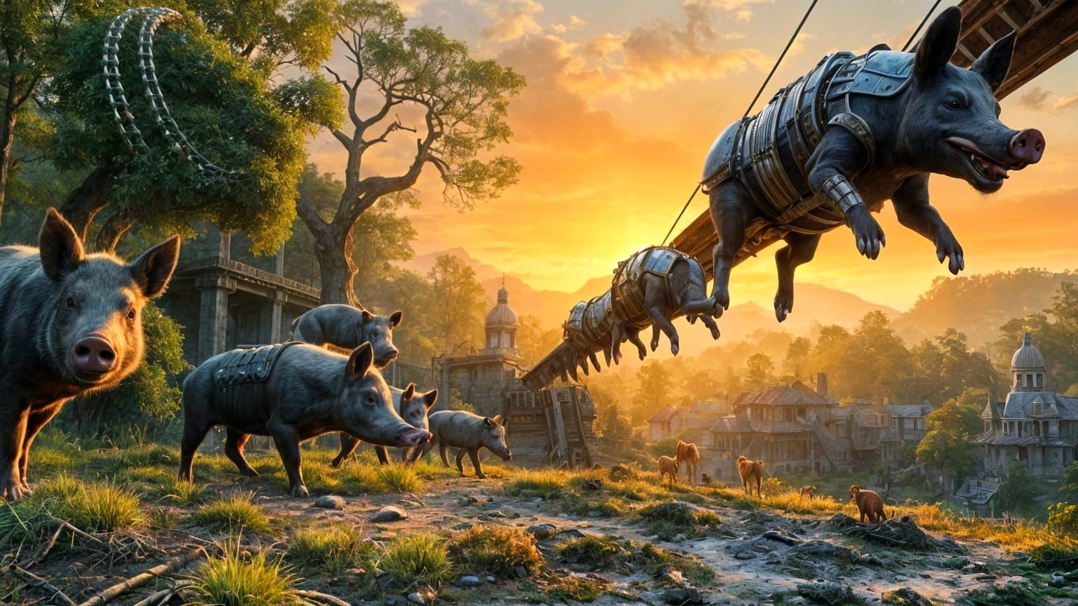 Futuristic Bridge Connects Earthy Forest to Metallic Village