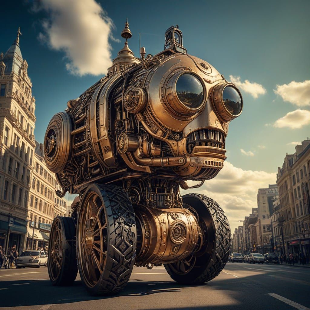 Steampunk Robot Portrait in Art Deco Style