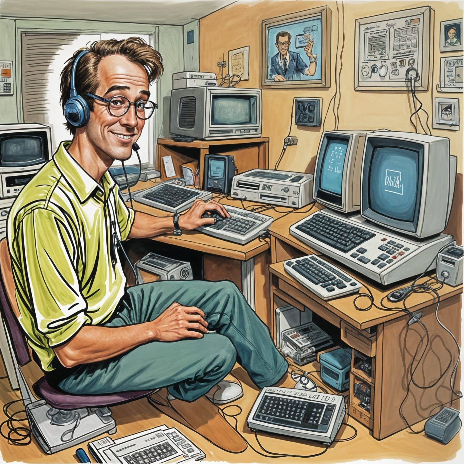 Humorous 90s Room Connecting to Internet