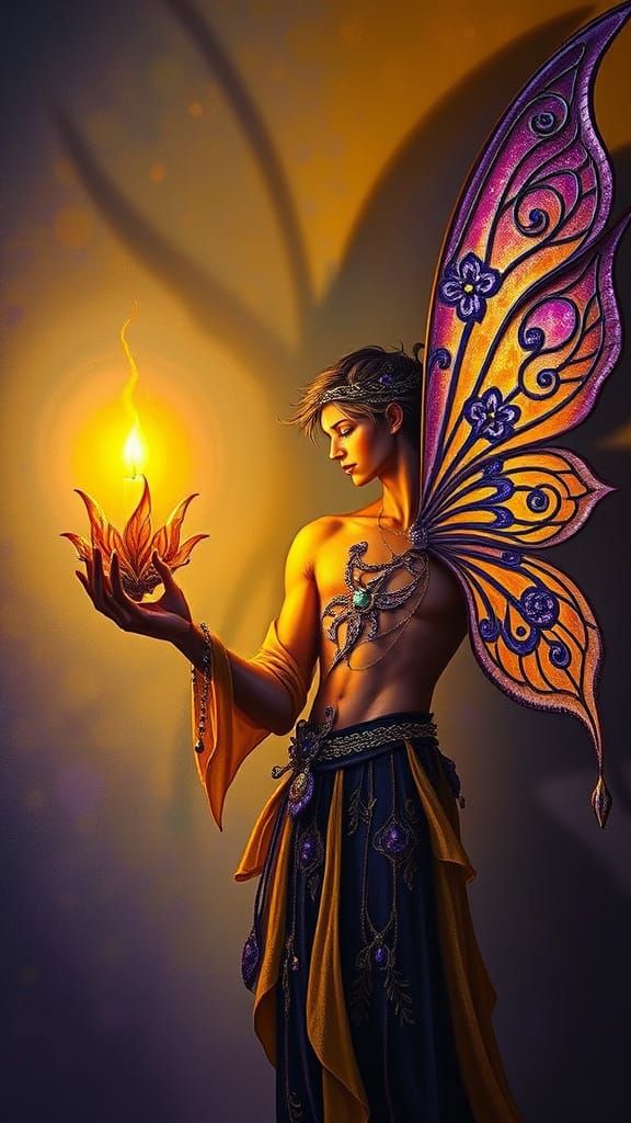 Male Fairy holds a Candle and Casts a Shadow Moebius contras...