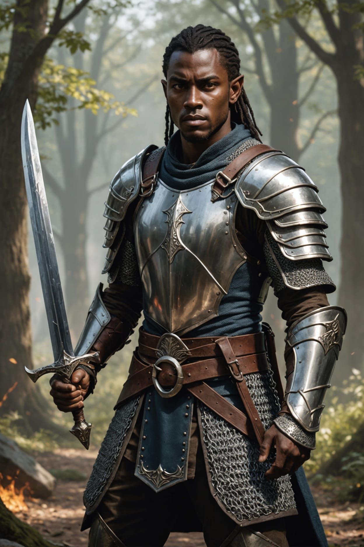 Half-Elf Fighter with Scimitars in Battle