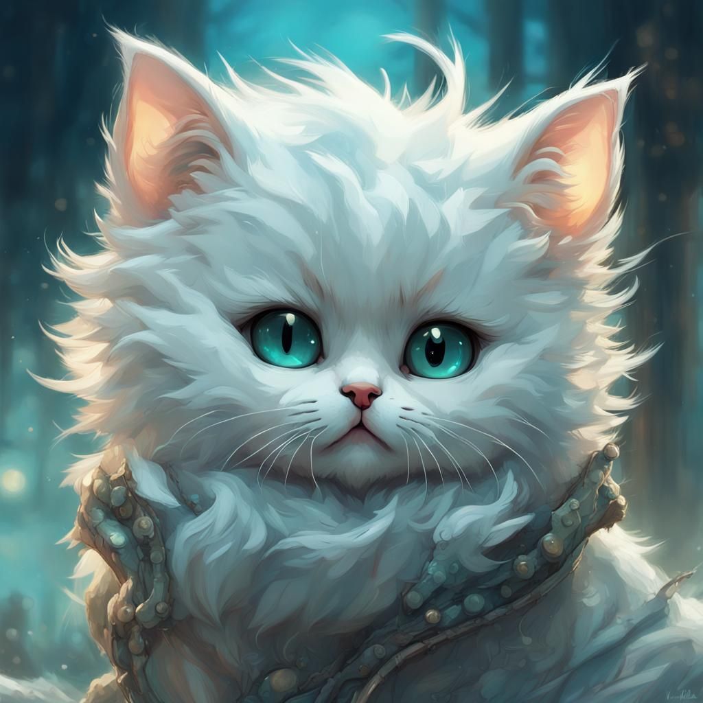Chibi White Cat Ghost in Detailed 3D Render