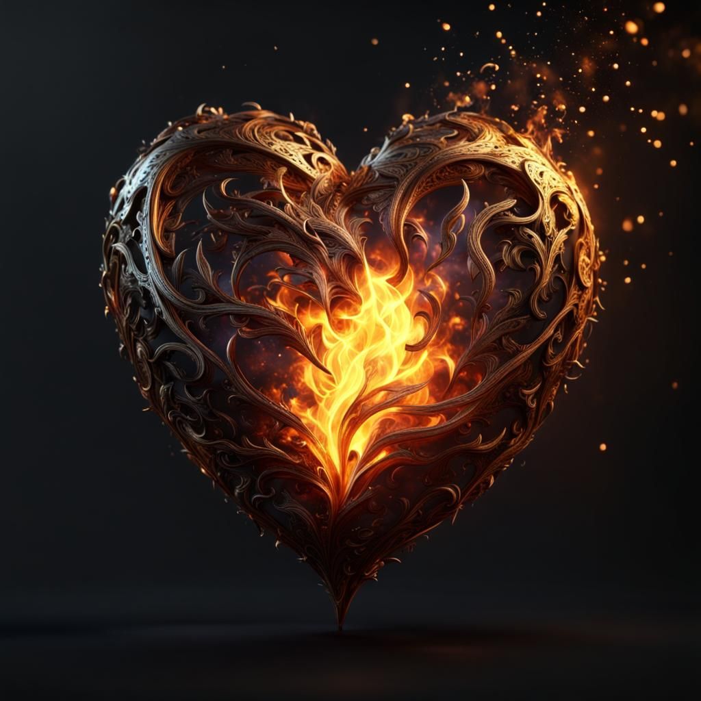 Fiery Heart Charm Ablaze in Golden Light