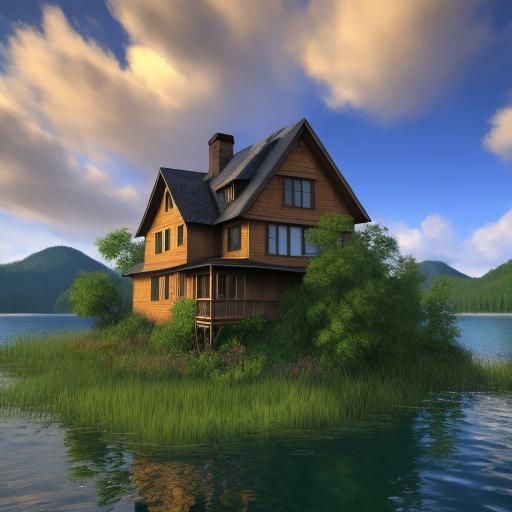 Traditional Island Home in Warm Sunset Light