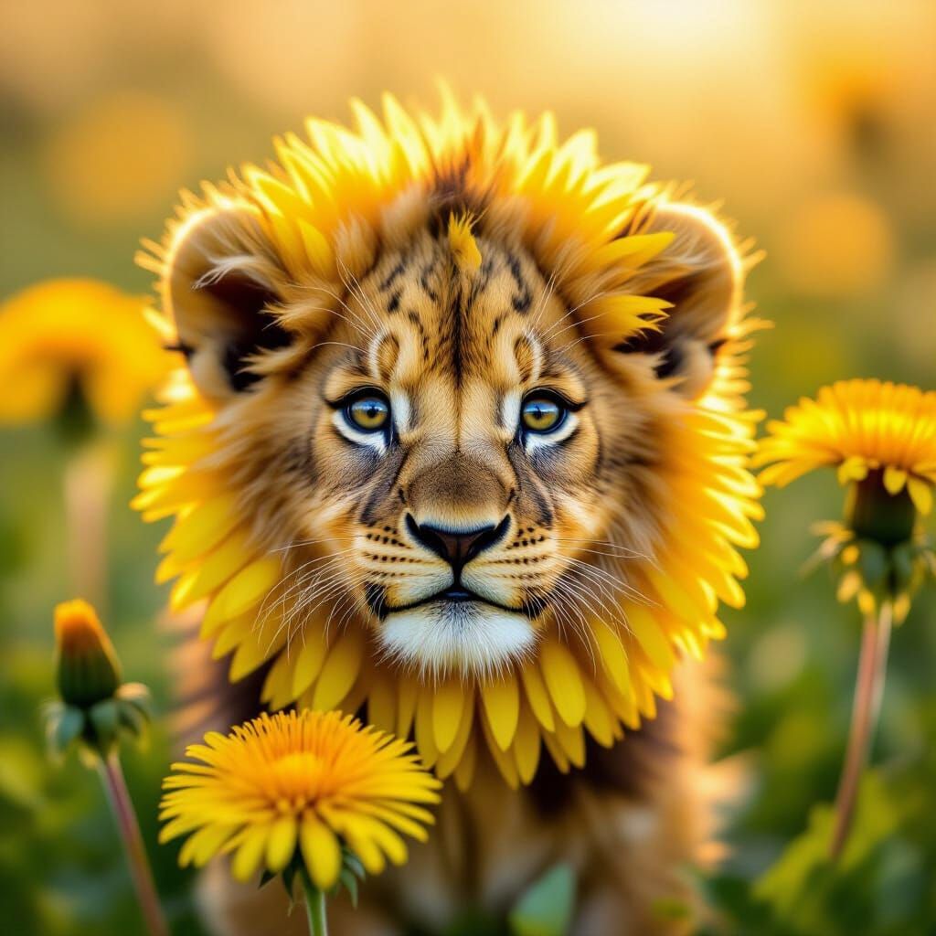 Lion Cub Face Dandelion Macro Photography