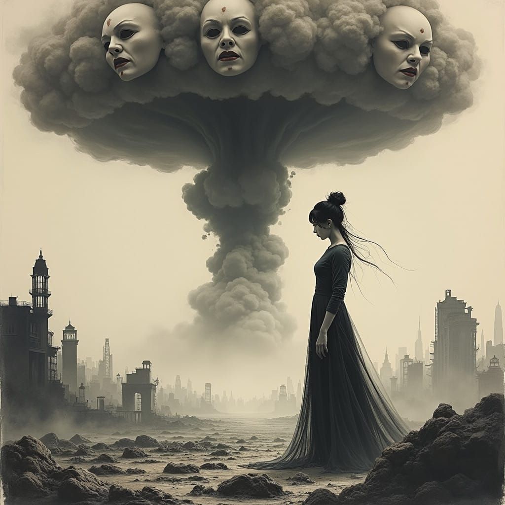 Haunting Chinese Opera Scene in Monochromatic Brushstrokes