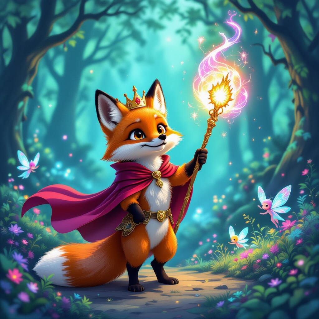 Enchanted Fox Conjures Portal in Psychedelic Forest