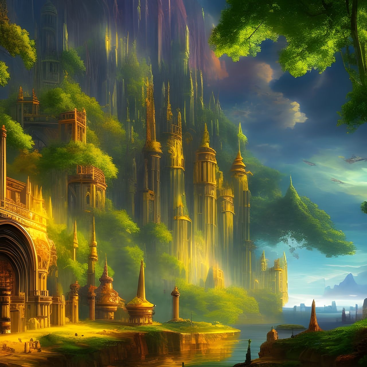 Stained Glass Skyscrapers in Digital Landscape Art