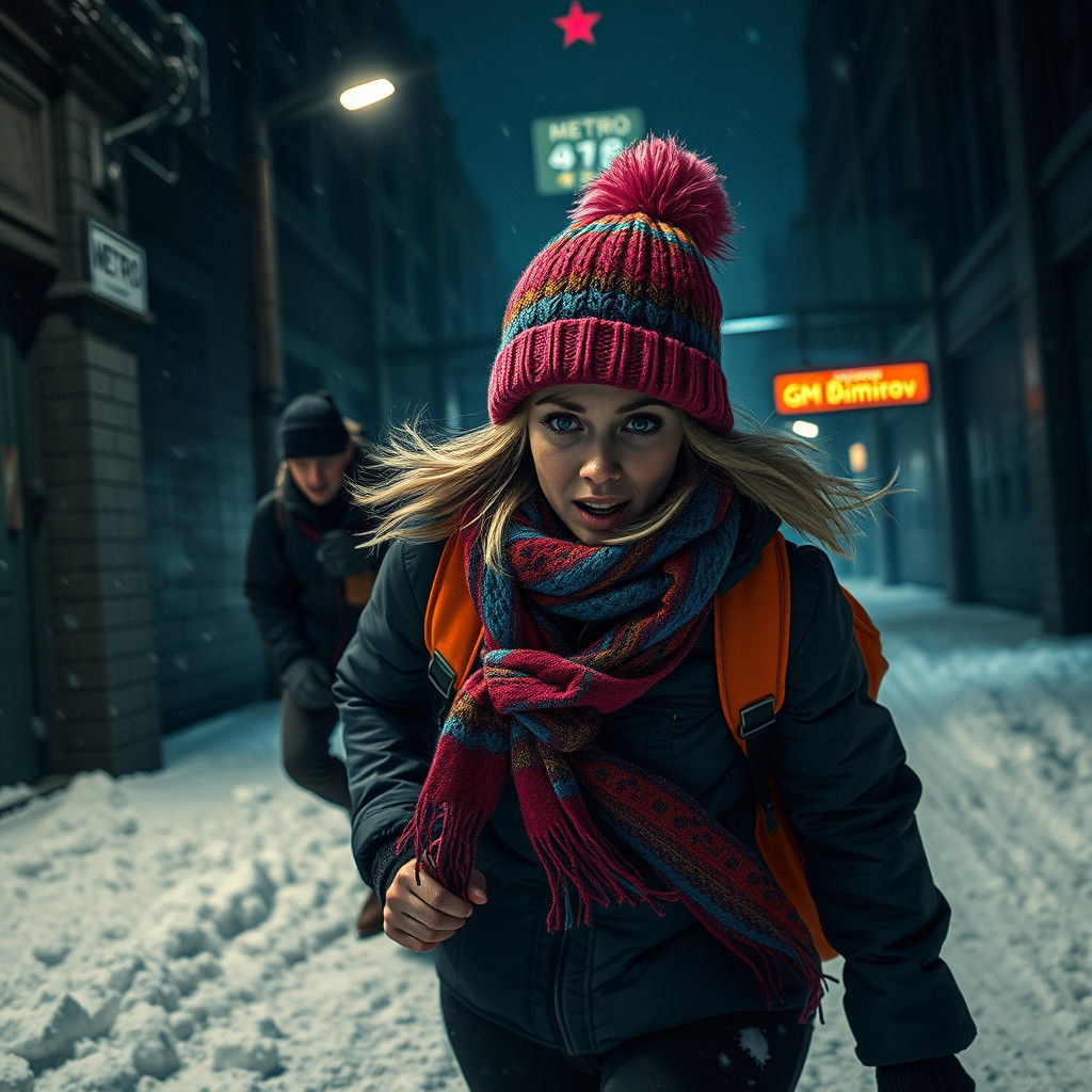 Terrified Woman's Nighttime Escape: A Matte Painting