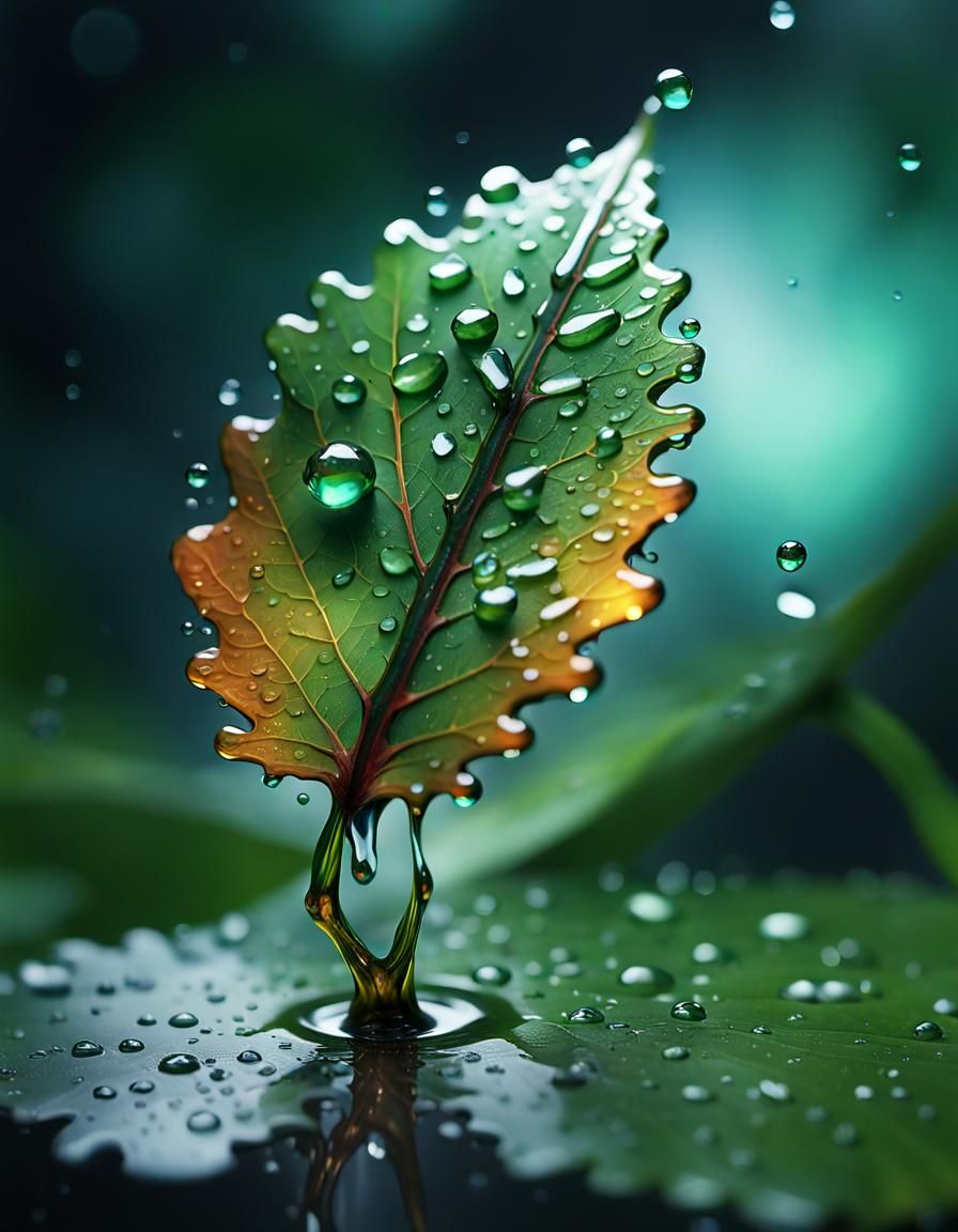 Water Droplet Reflecting Forest: Macro Photography