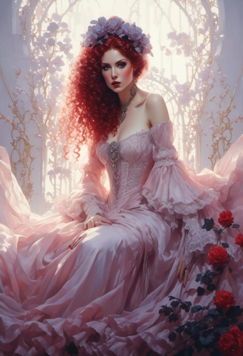 Victorian Vampire Mina Harker Portrait in Animation Style