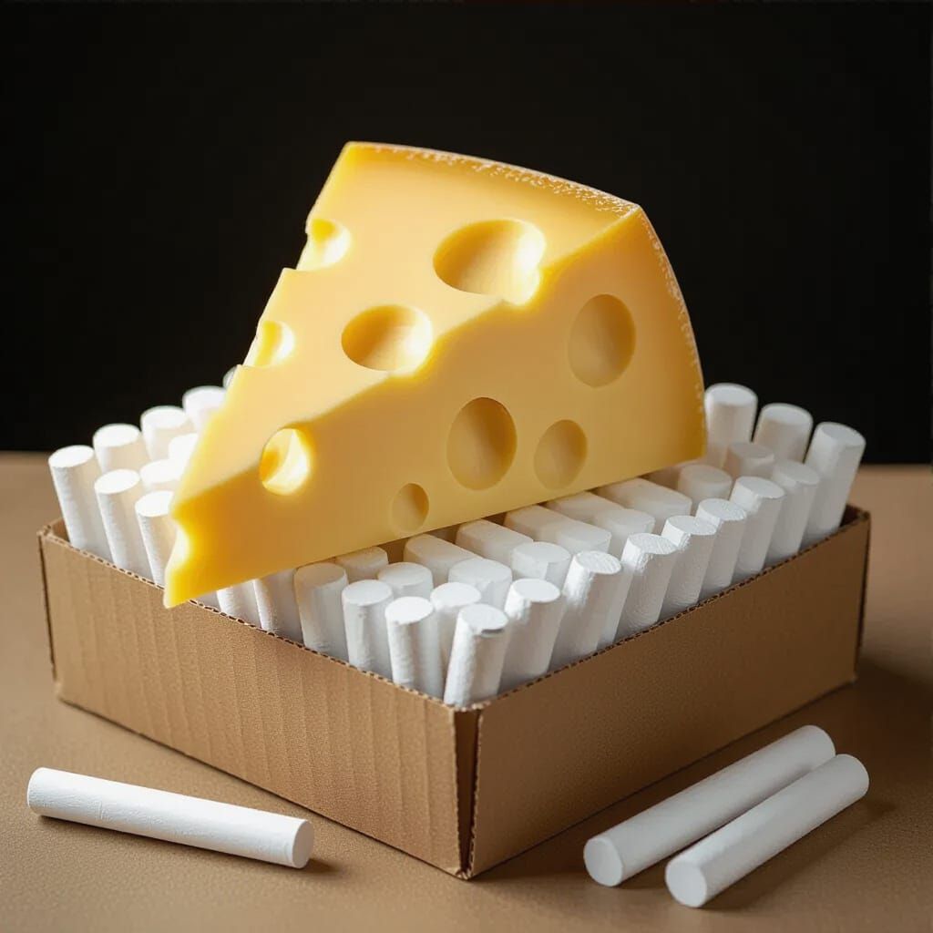 Swiss Cheese and Chalk Still Life with Realistic Textures