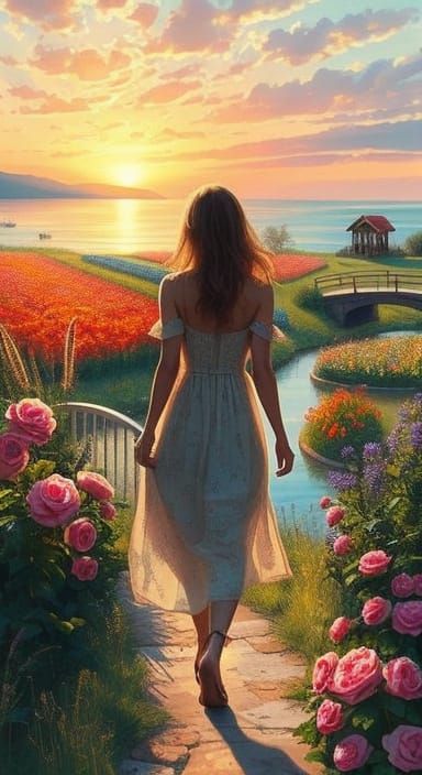 Impressionist Garden Landscape in Monet Style