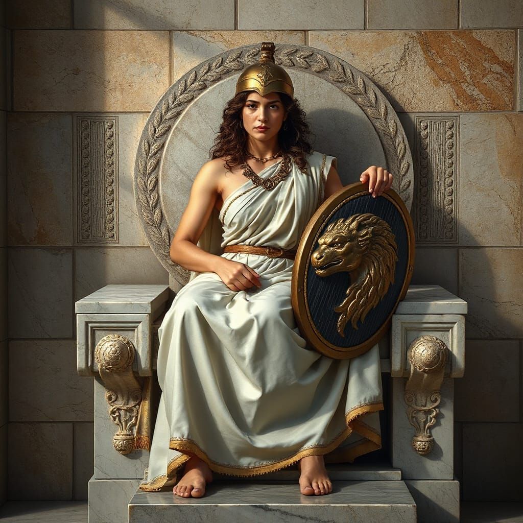 Athena Goddess of Wisdom Seated on Ornate Throne