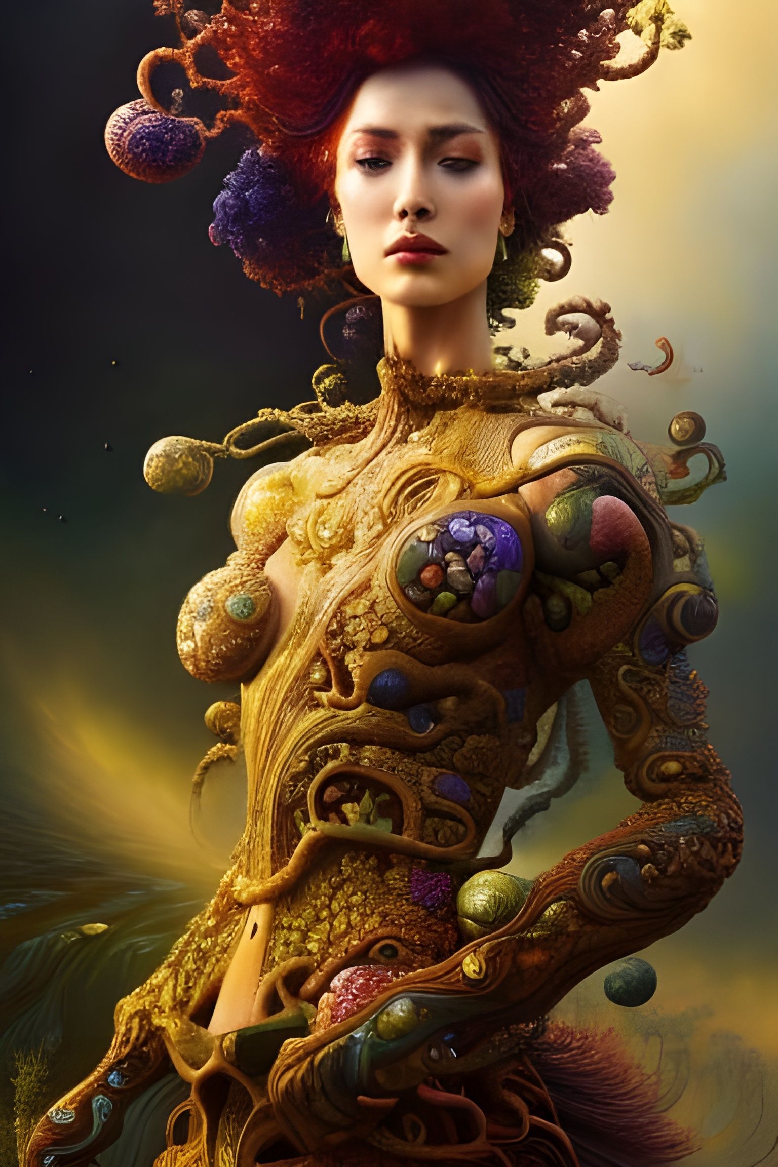 Watercolor Punk Goddess Portrait in Hyperdetailed Style