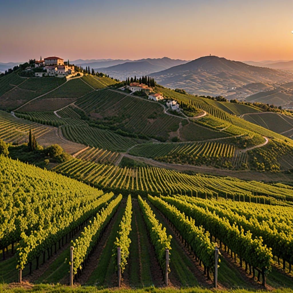 Vineyard Sunset Landscape Painting