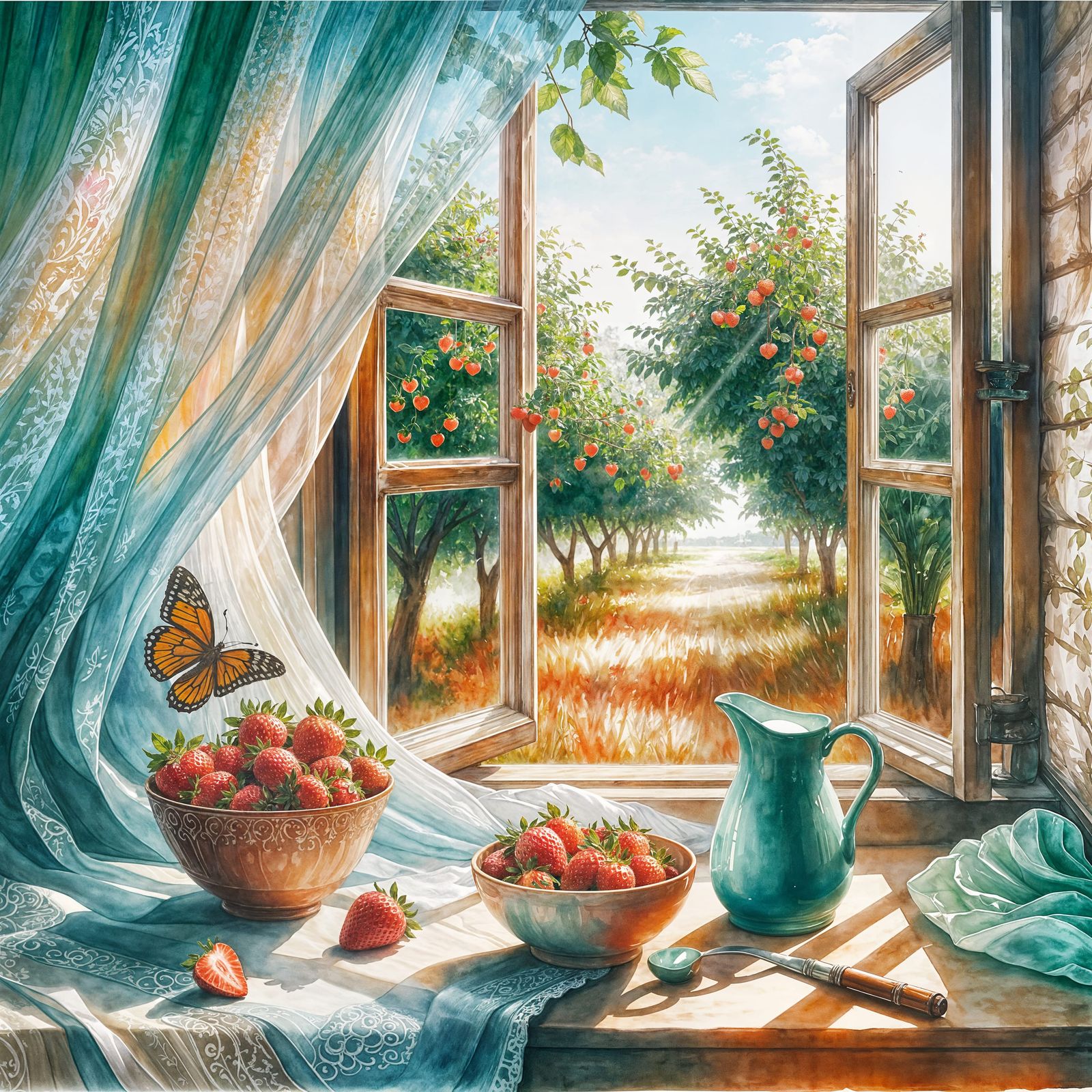 Warm Afternoon in a Sunlit Orchard