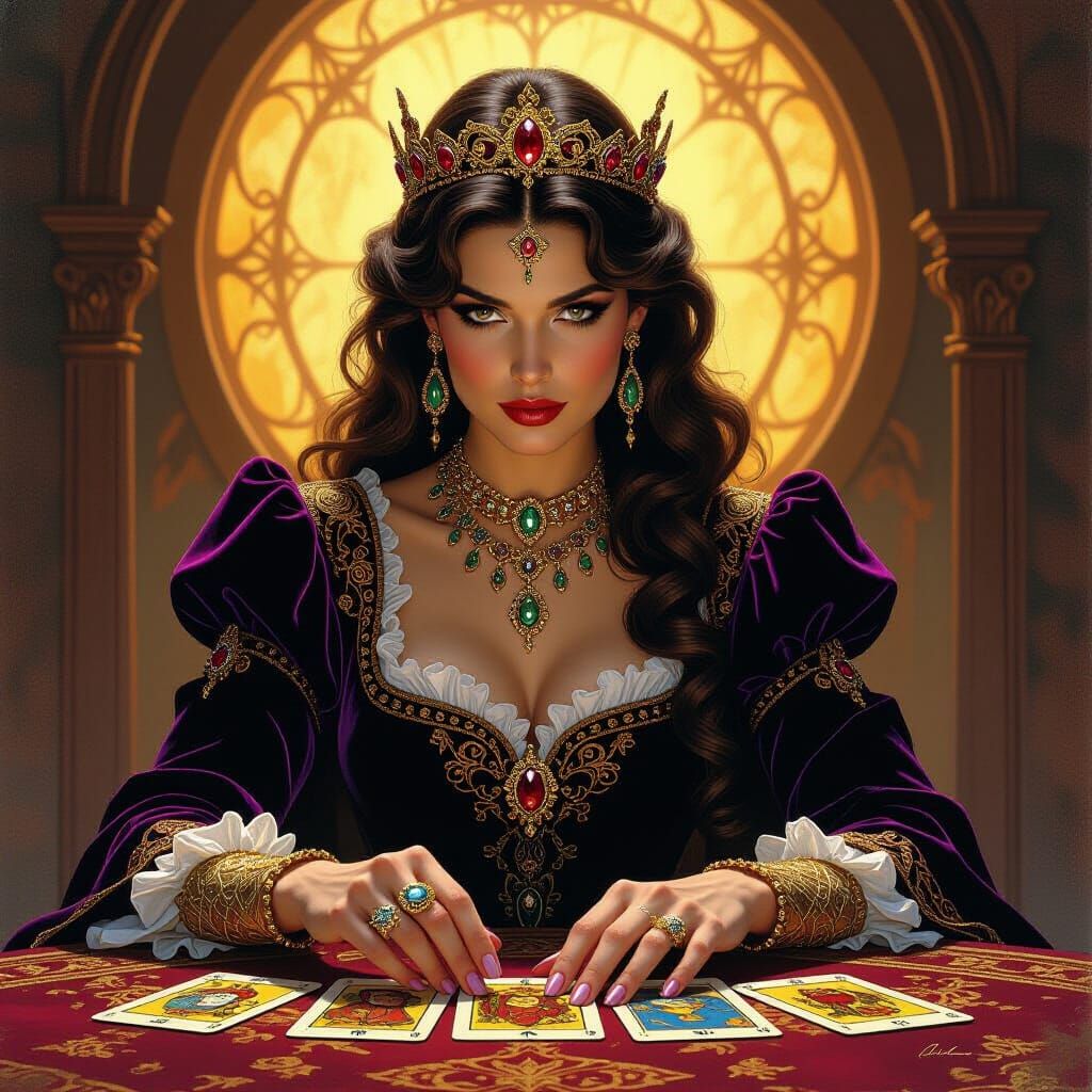 Queen Deciphers Tarot Cards in 90s Fantasy Art