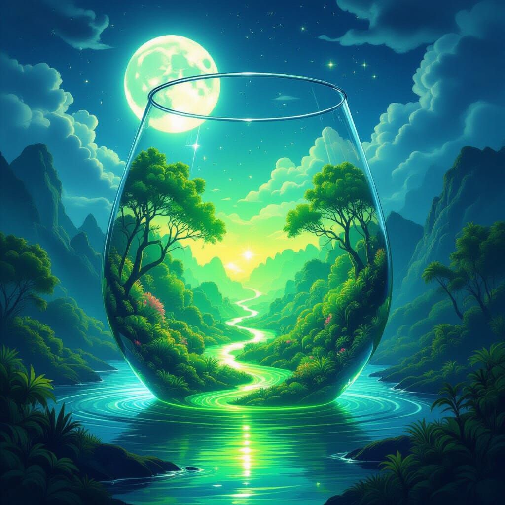 Mystical Green Liquid Lands Under Moonlight