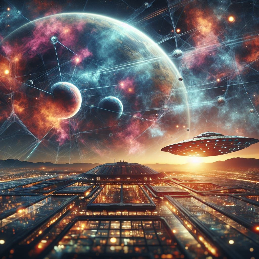 Alien Base Double Exposure in Hyperrealistic Style