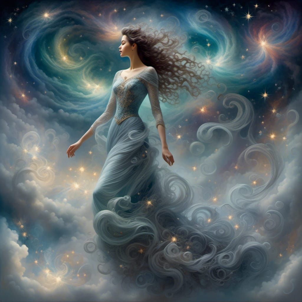 Ethereal Gray Woman Among Stars