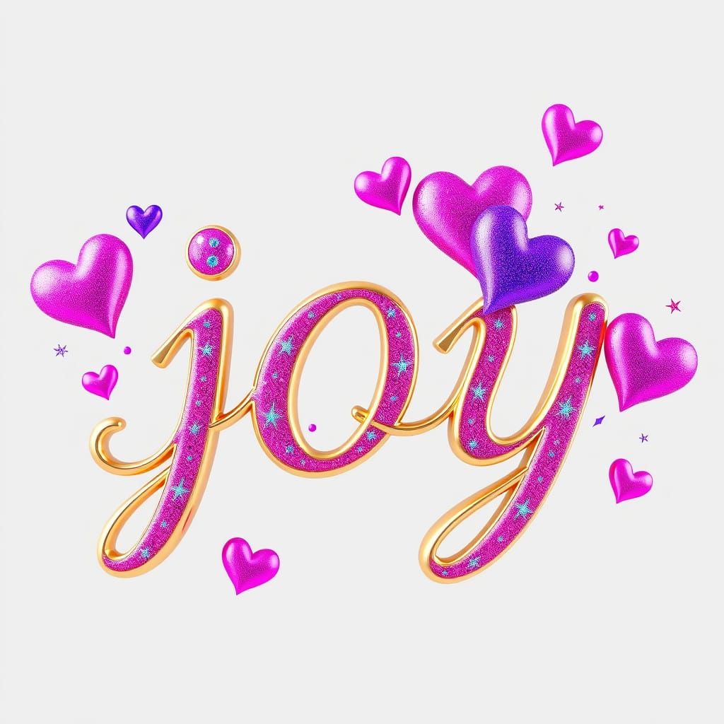 Luxurious 3D Name 'Joy' in Vibrant Pink and Purple Hues