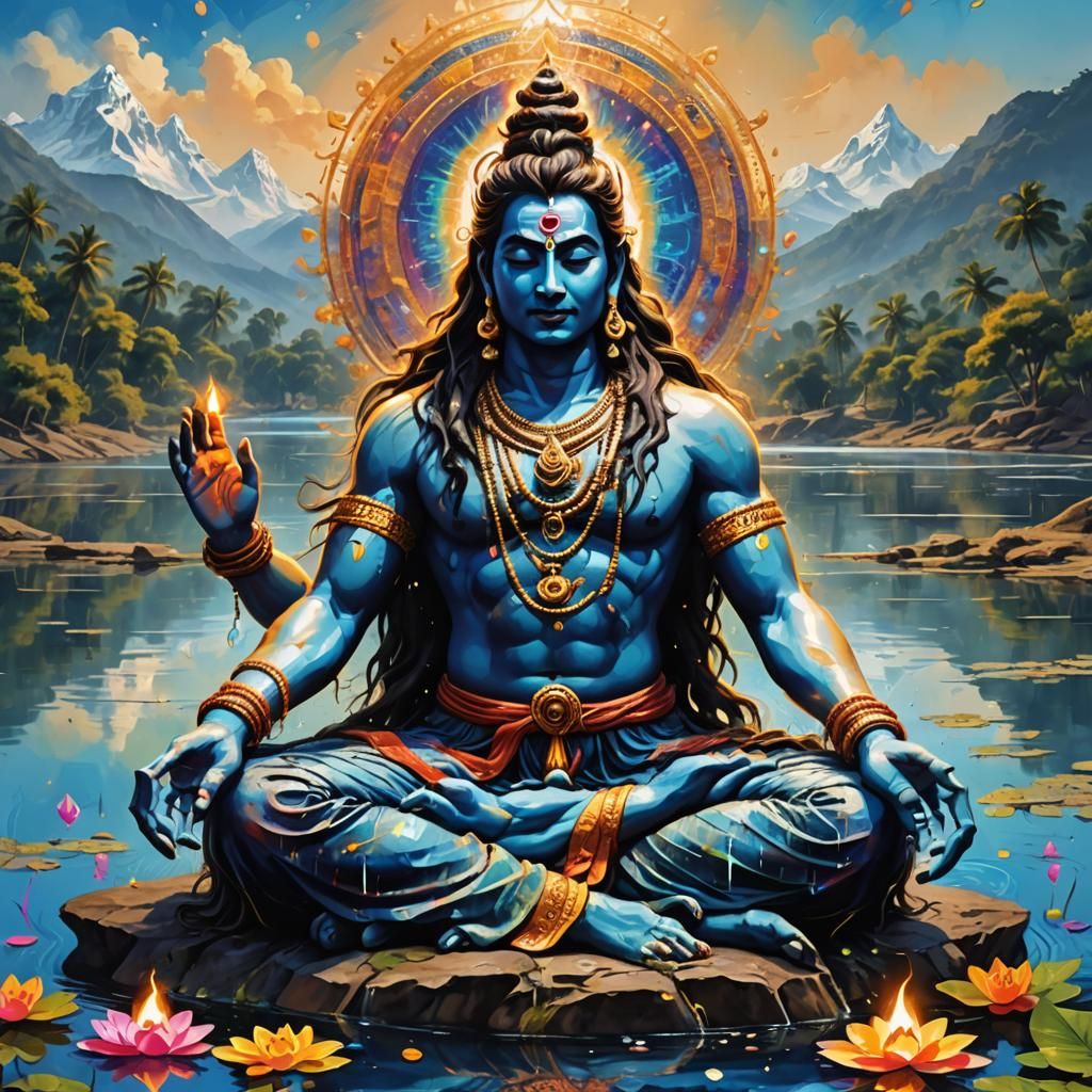 Lord Shiva Meditating: Sapphire Graffiti Art