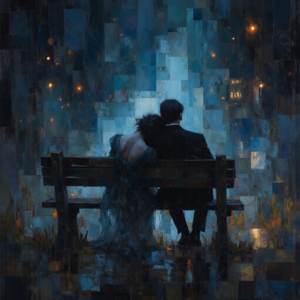 Surreal Ghostly Romance on Park Bench