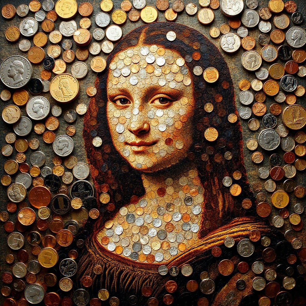 Mona Lisa Mosaic Made of US Coins