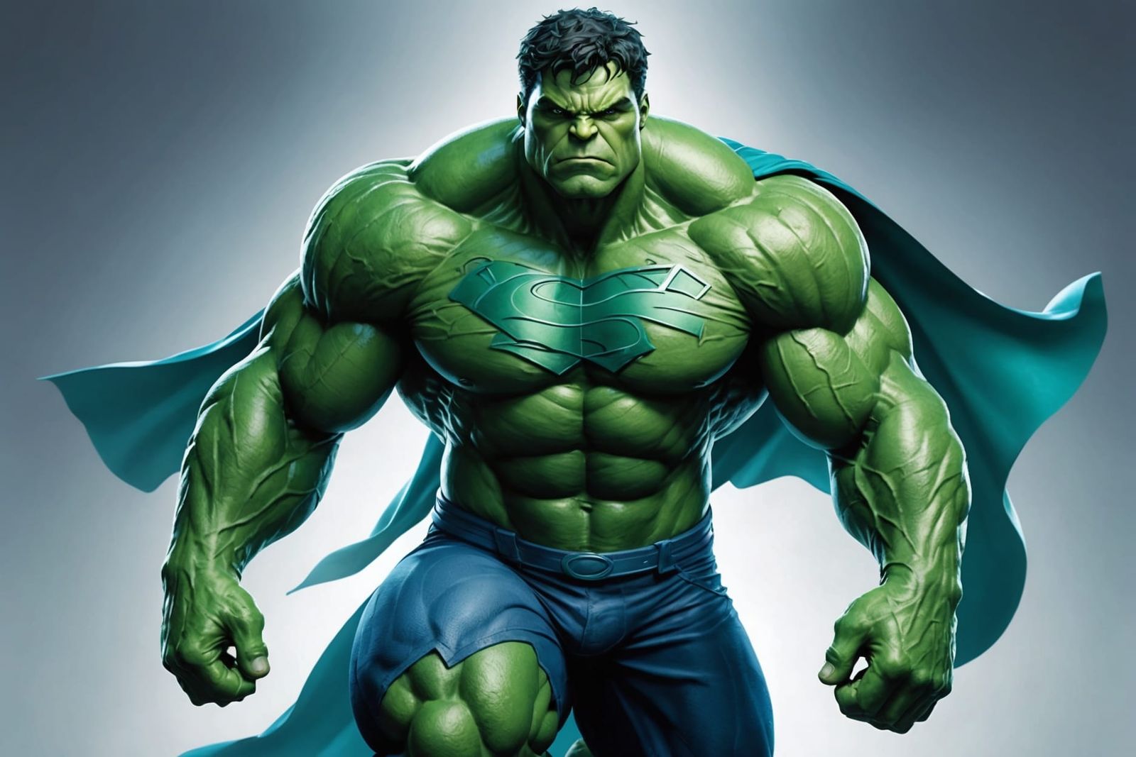 Jade Superhero with Blue Cape and Glowing Veins