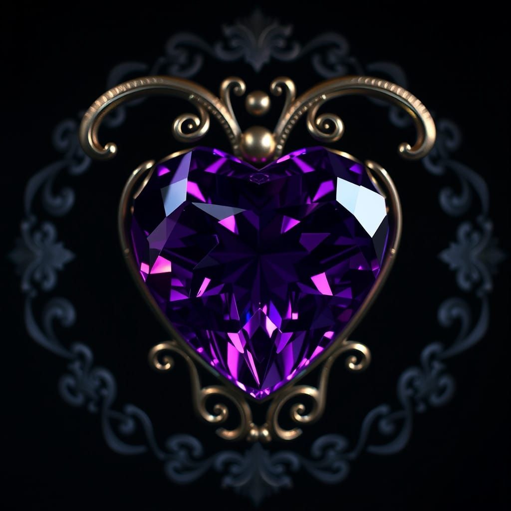 Radiant Amethyst Gemstone in Ornate Heart Motif