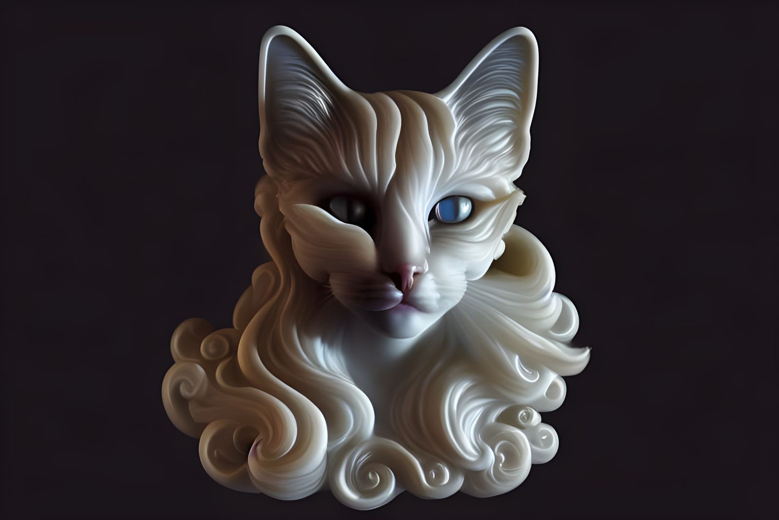 Fiery Marble Cat Portrait in Renaissance Style