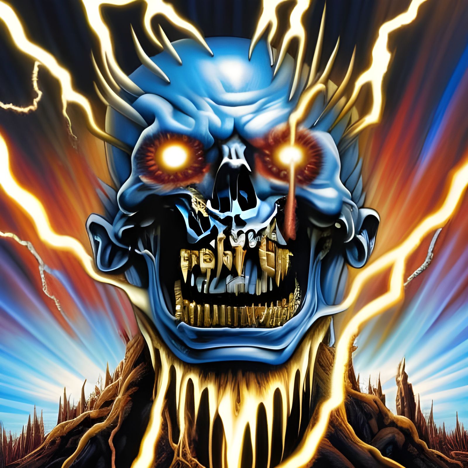 Electrifying Zombie Face in Heavy Metal Art Style