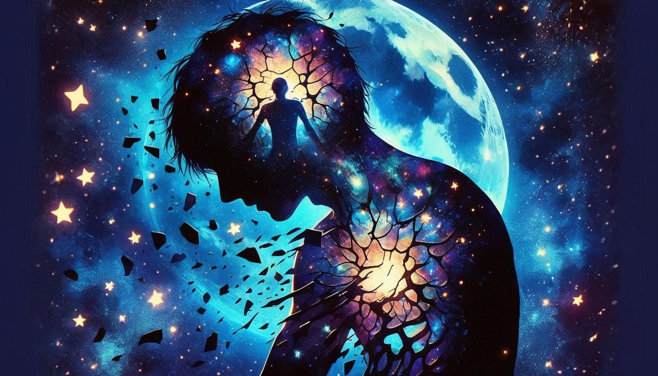 Macabre Starry Night Silhouette: Surreal Collage Art