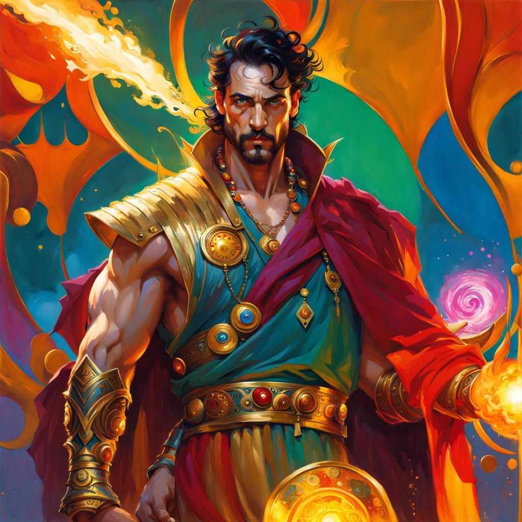 Fantasy Mage in Solarpunk Style, Cel-Shaded Art