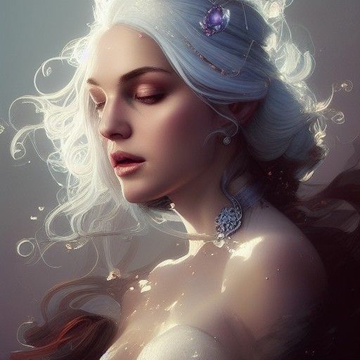 White-Haired Princess Portrait in Art Nouveau Style