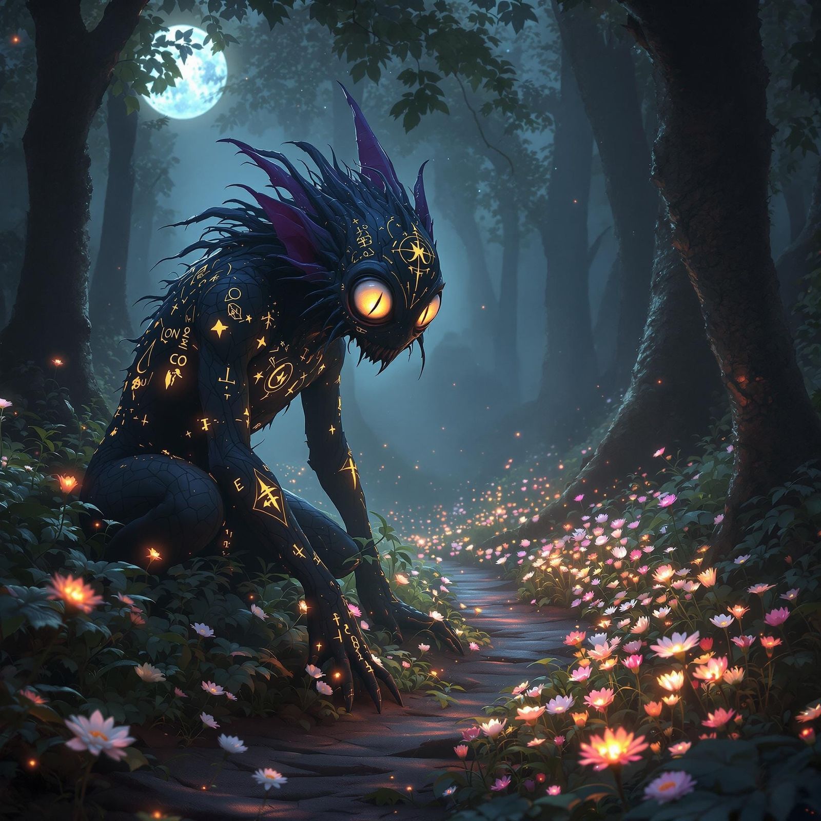 Forest Lurker's Runes: A Haunting Digital Painting