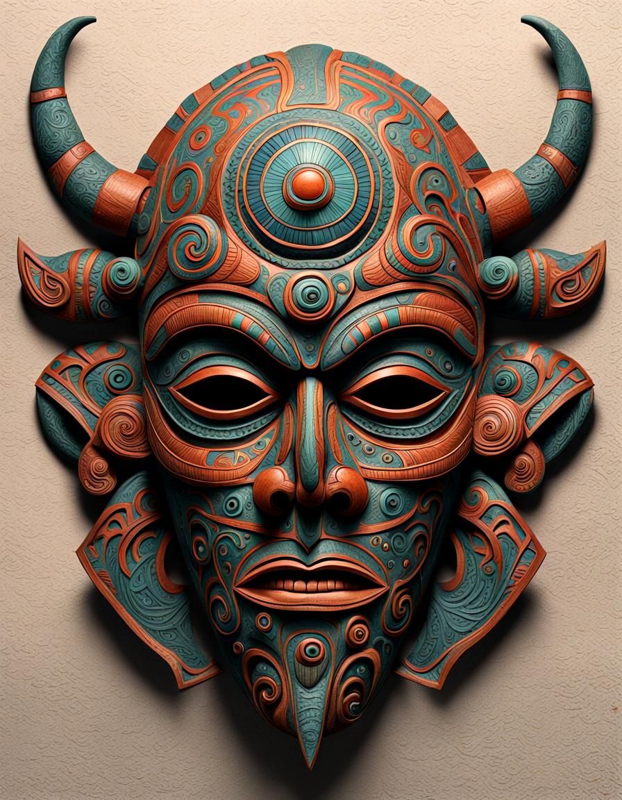 Detailed Tribal Mask with Eldritch Moebius Design