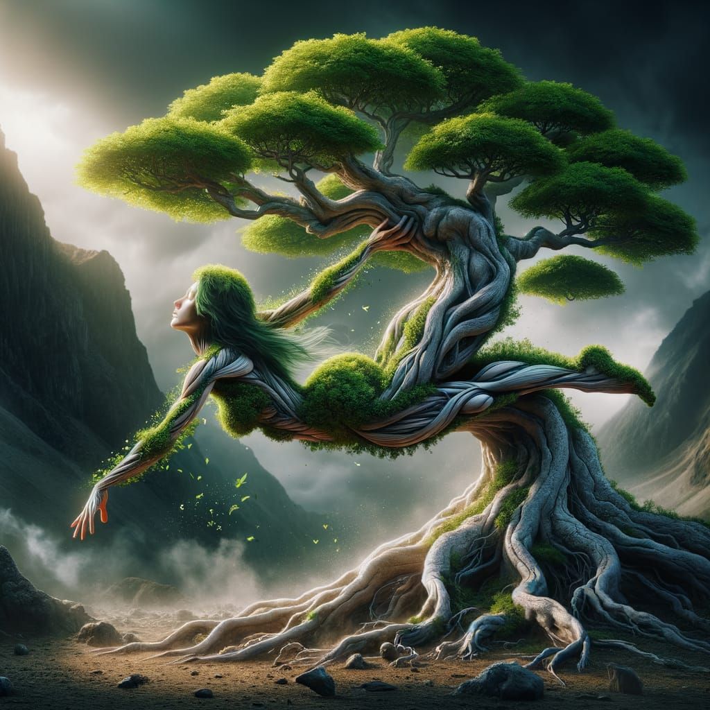Bonsai Woman: Nature and Human Symbiosis in Digital Art