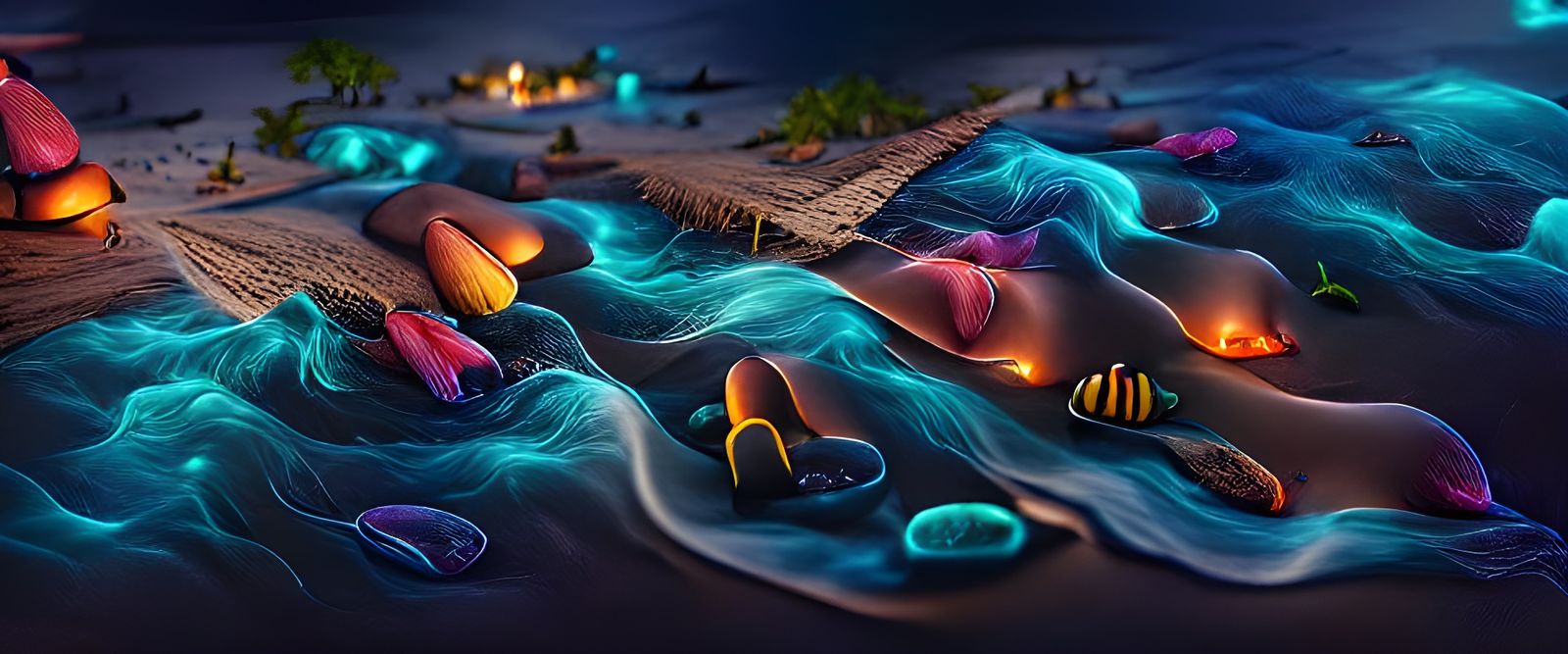 Bioluminescent Maldives Beach at Night in 8K