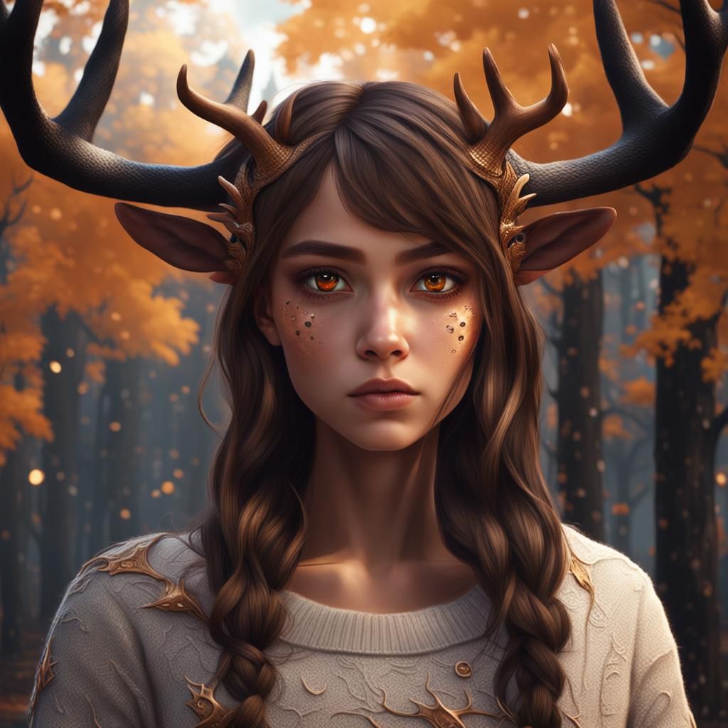 Girl with Antlers: Detailed Matte Painting