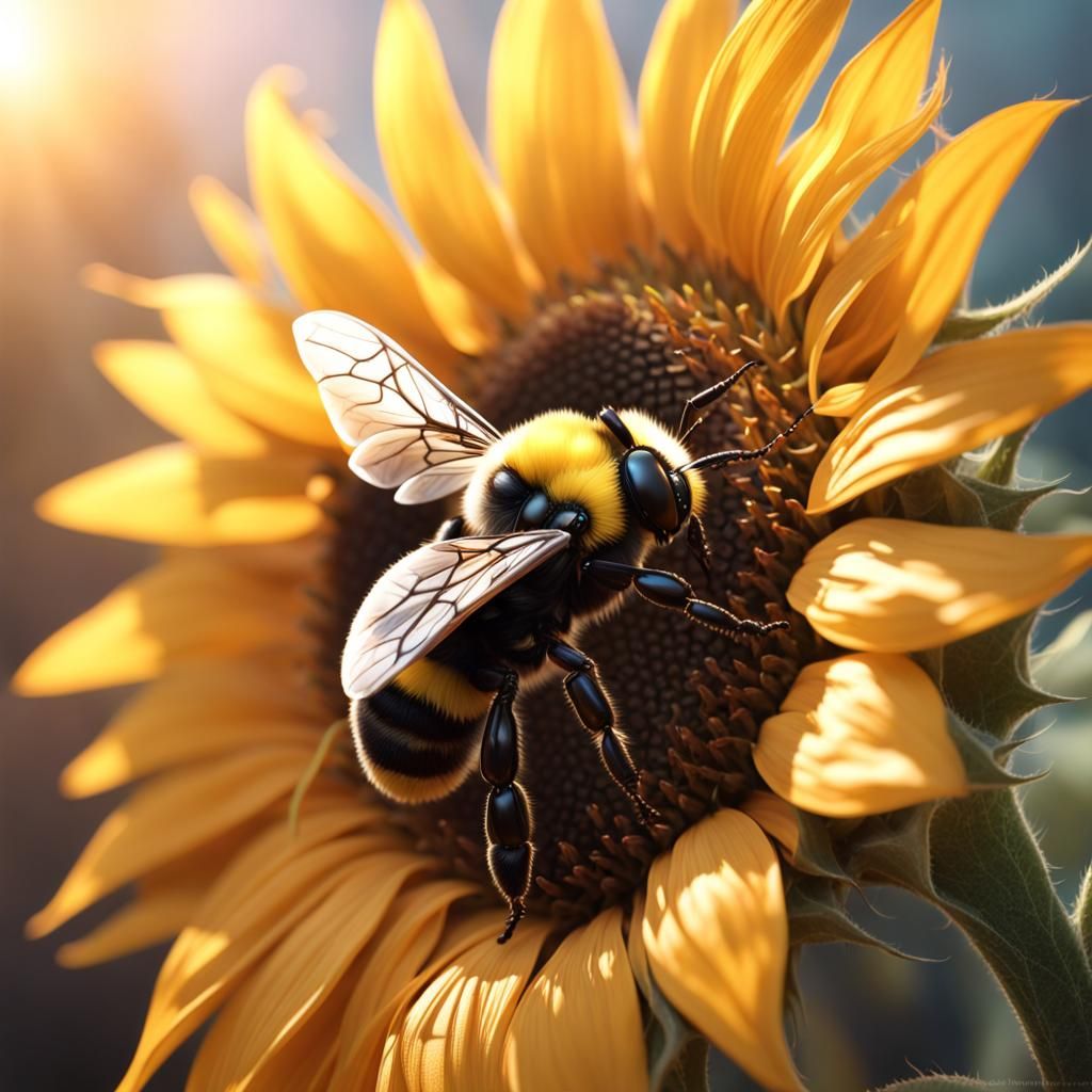 Bumblebee on Sunflower in Art Nouveau Style