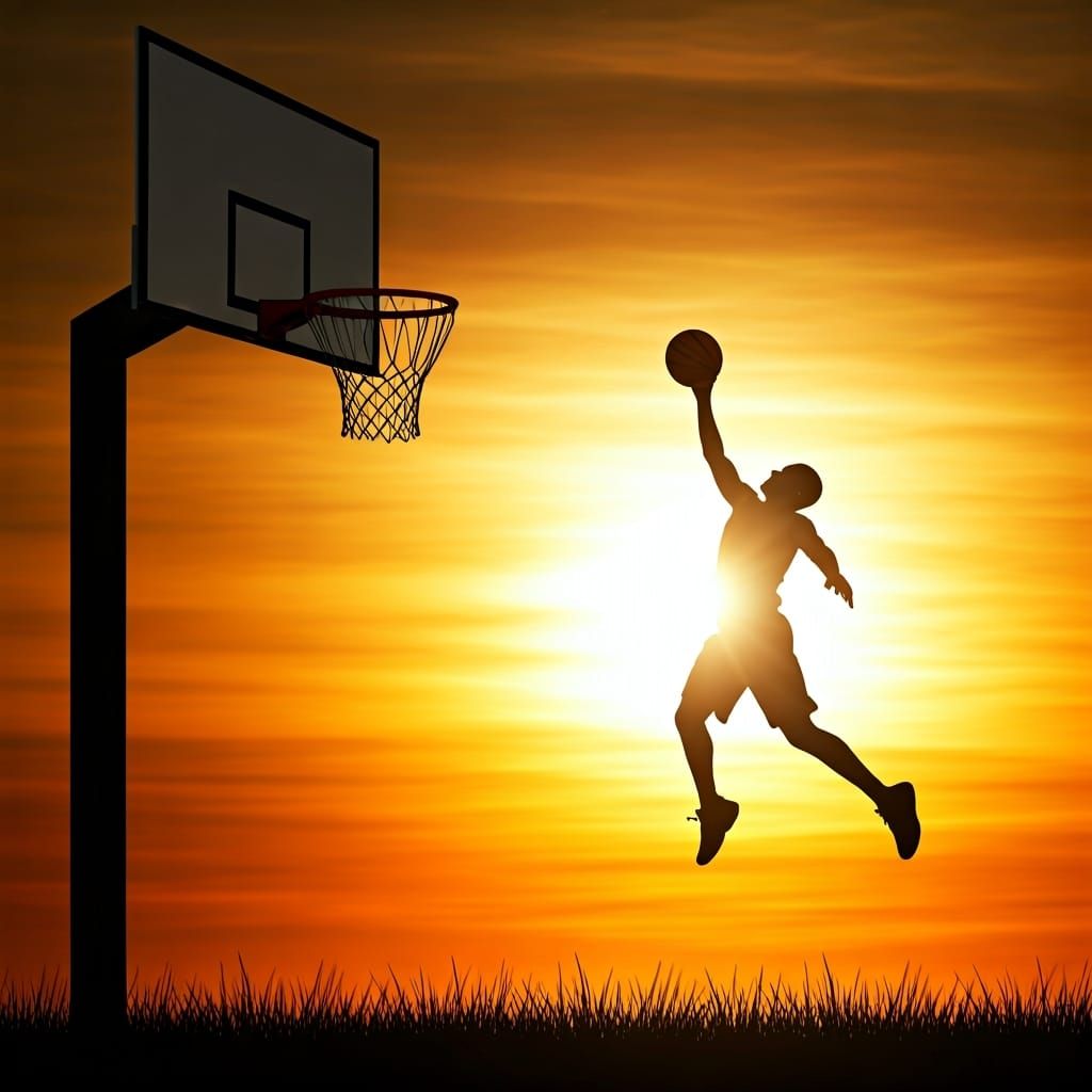 Silhouette of Basketball Player at Sunset in Cinematic Style
