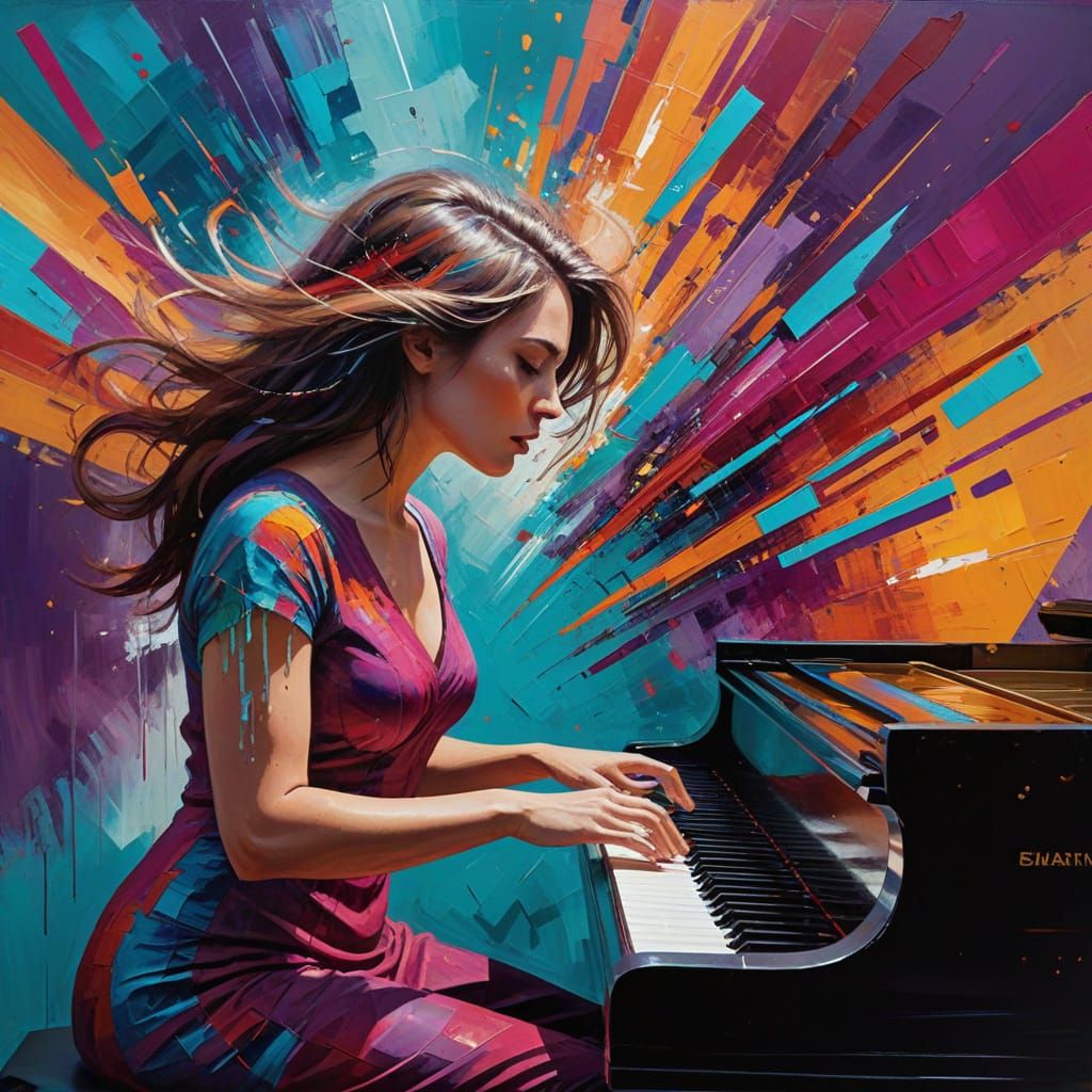 Singer in Vibrant Prismatic Background with Concentric Sound...