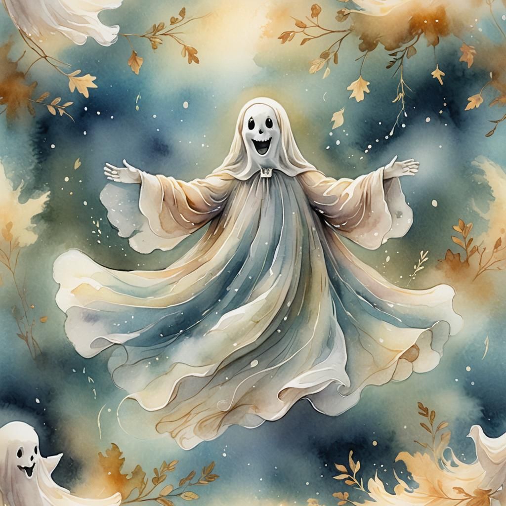 Happy Ghost Portrait in Watercolor Style